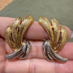 Vintage Two Tone Clip On Earrings